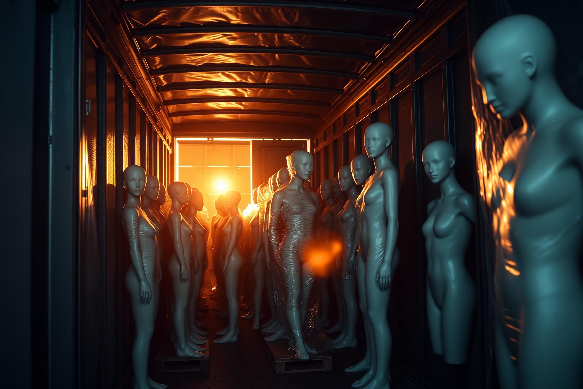 Maniquíes Stilo Display embalados dentro de camión de exportación